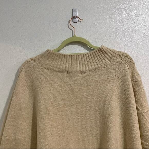 Free People Cream Harbour Stripe Cable knit Poncho Sweater Sz O/S NWT - Picture 9 of 13